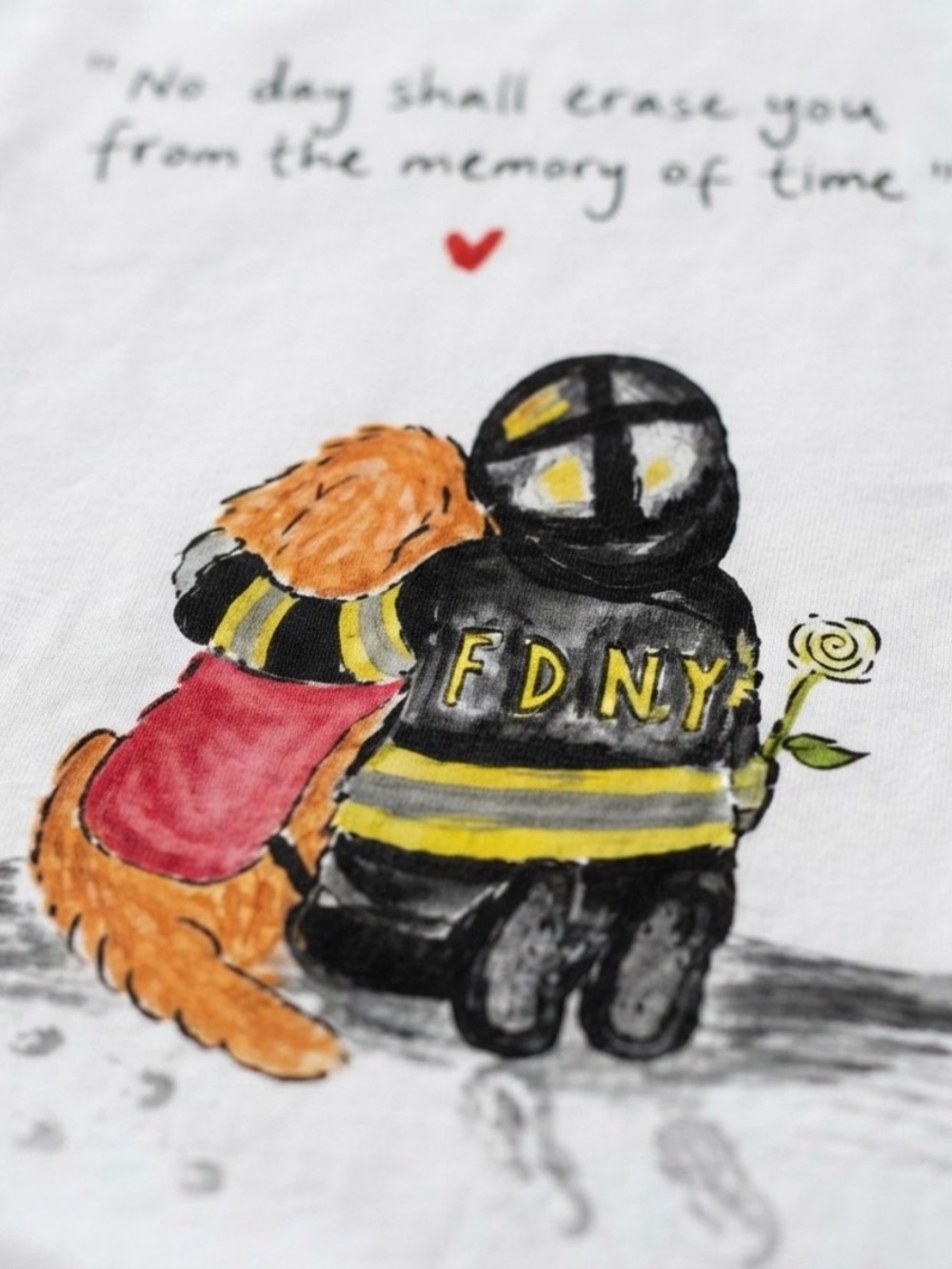 Gildan White Firefighter & Dog Illustration Tee, Casual Cute Graphic Style - Picture 2 of 3